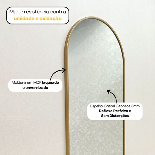 Espelho Decorativo Retangular Arredondado com Moldura Dourada