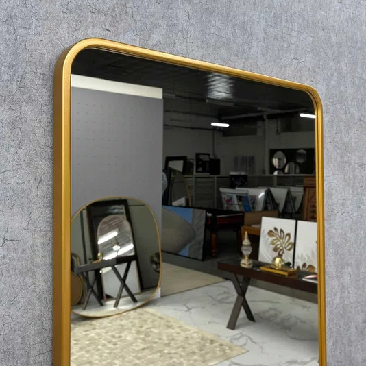 Espelho Decorativo Retangular com Cantos Arredondados e Moldura Dourada