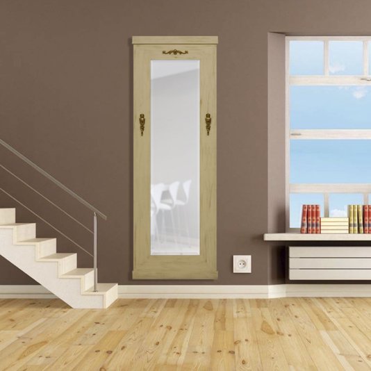 Espelho Decorativo Rústico Branco Patinado Envelhecido com Apliques Dourados