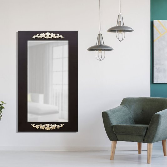 Espelho Decorativo Rústico com Moldura Preta e Apliques na Cor Prata