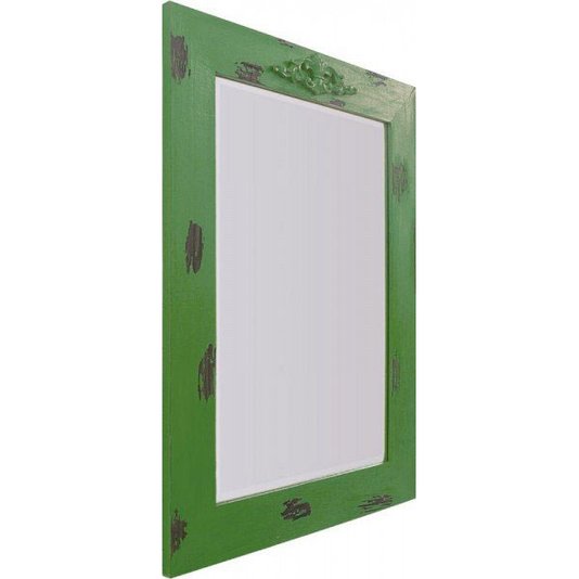 Espelho Decorativo Rústico com Moldura Verde Lixada e Aplique na Parte Superior