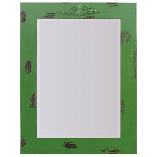 Espelho Decorativo Rústico com Moldura Verde Lixada e Aplique na Parte Superior