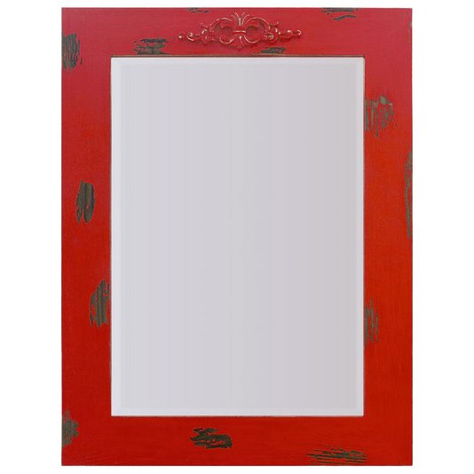 Espelho Decorativo Rústico com Moldura Vermelha Lixada e Aplique na Parte Superior