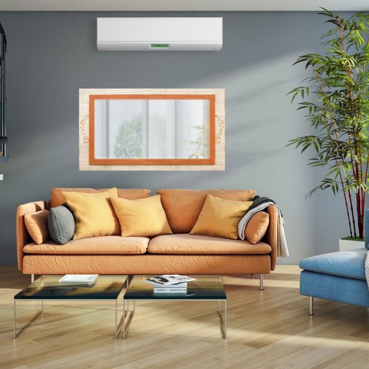 Espelho Decorativo Rústico Moldura Laranja e Branco Patinado