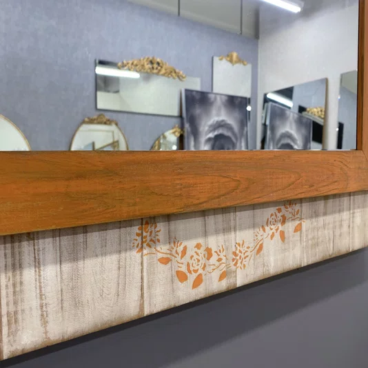Espelho Decorativo Rústico Moldura Laranja e Branco Patinado