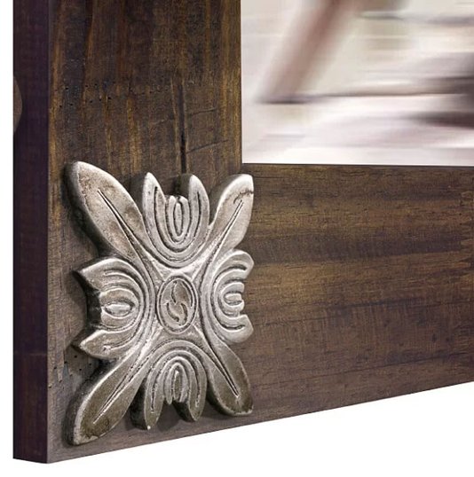 Espelho Decorativo Rústico Moldura Marrom com Apliques na Cor Prata Envelhecido