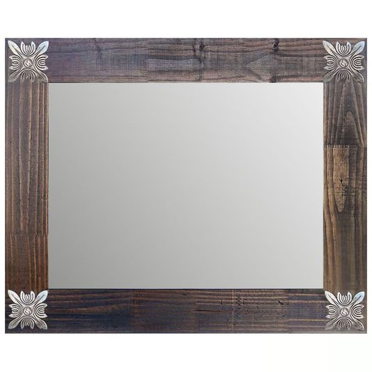 Espelho Decorativo Rústico Moldura Marrom com Apliques na Cor Prata Envelhecido