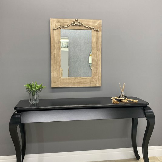 Espelho Decorativo Rústico Moldura na Cor Creme Estilo Provençal com Aplique