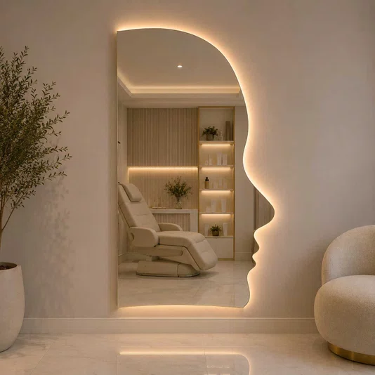 Espelho Decorativo Silhueta de Rosto com LED e Borda Infinita 105x195cm