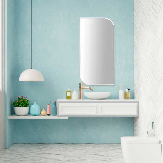 Espelho Design Decorativo Retangular Arredondado com Moldura Branca