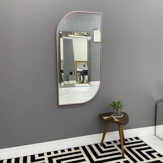 Espelho Design Decorativo Retangular Arredondado com Moldura Cobre Rosê Gold