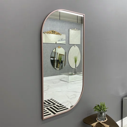 Espelho Design Decorativo Retangular Arredondado com Moldura Cobre Rosê Gold