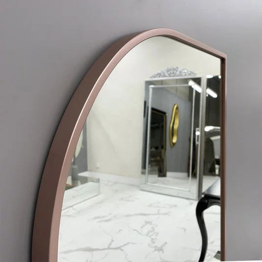 Espelho Design Decorativo Retangular Arredondado com Moldura Cobre Rosê Gold