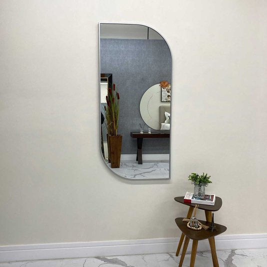 Espelho Design Decorativo Retangular Arredondado com Moldura Prata