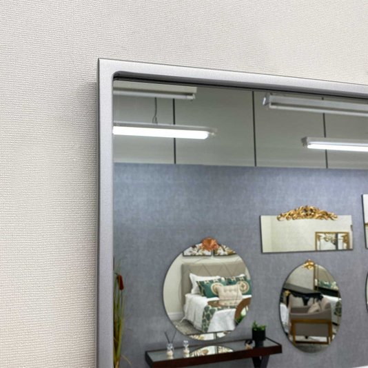 Espelho Design Decorativo Retangular Arredondado com Moldura Prata