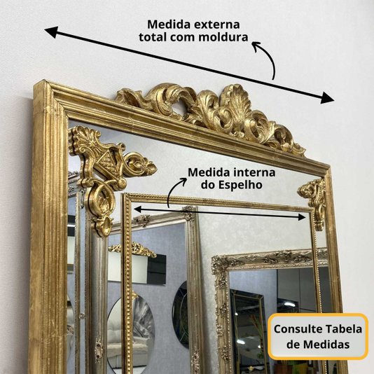Espelho Estilo Clássico com Moldura Dourada Folheada À Mão com Folha Ouro