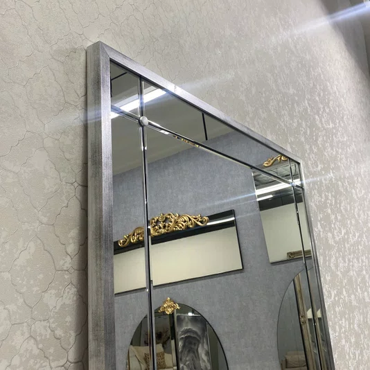Espelho Estilo Mosaico Moderno com Bisotê e Moldura Prata 100x200 cm