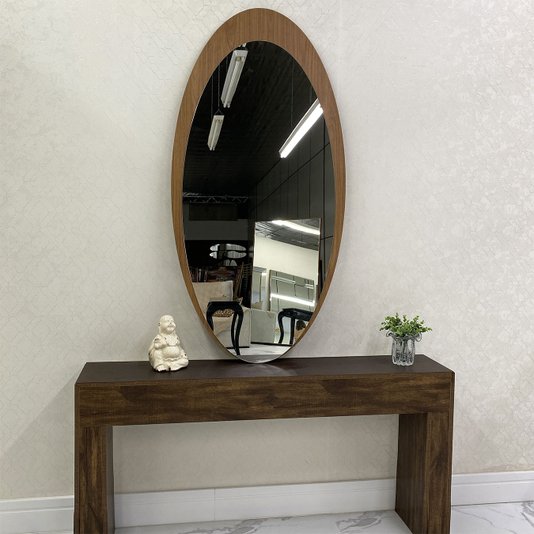 Espelho Formato Oval Moderno Base em MDF Amadeirada: Praticidade e Elegância 80x160 cm