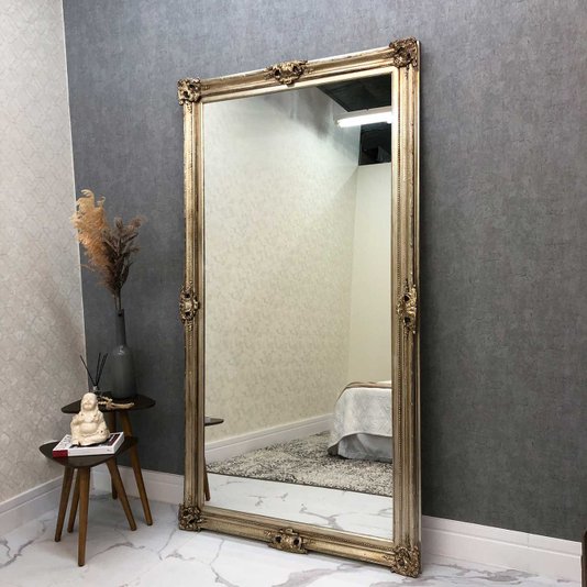 Espelho Grande de Chão com Moldura Clássica Folheada Prata 120x220 cm