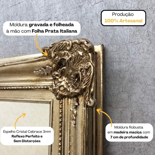 Espelho Grande de Chão com Moldura Clássica Folheada Prata
