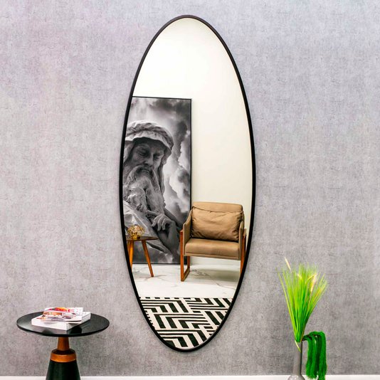 Espelho Grande Personalizado Oval Arredondado com Moldura Preta