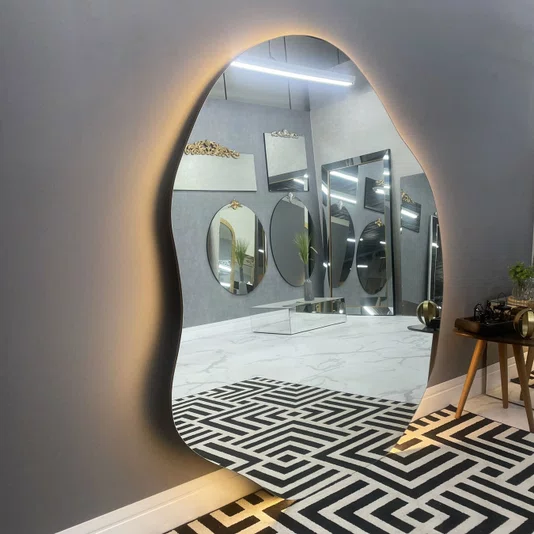 Espelho Infinity Orgânico de Chão Moderno com Borda Infinita e LED Embutido