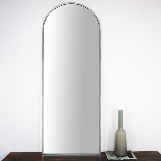 Espelho Semi Oval Decorativo com Moldura Prata Semibrilho