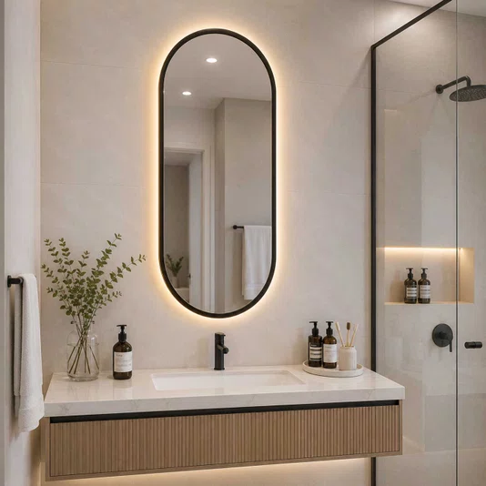 Espelho LED Retangular Arredondado com Moldura Preta: Modernidade para seu ambiente