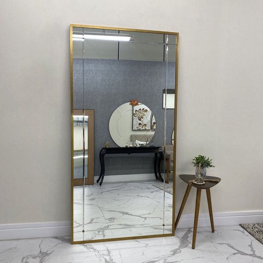 Espelho Moderno Estilo Mosaico com Bisotê e Moldura Dourada 100x200 cm