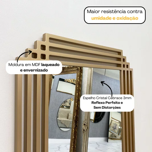 Espelho Moderno Retangular: Design Elegante, Moldura em MDF Vazado 50x80CM