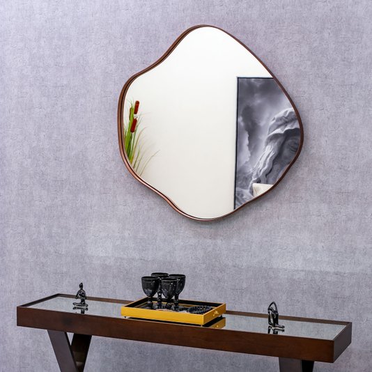 Espelho Orgânico Borda Amadeirada Avermelhada: Elegância para sua Casa