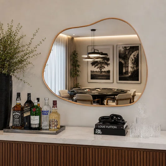 Espelho Orgânico com Borda Amadeirada: Estilo Natural e Elegante para sua Decoração