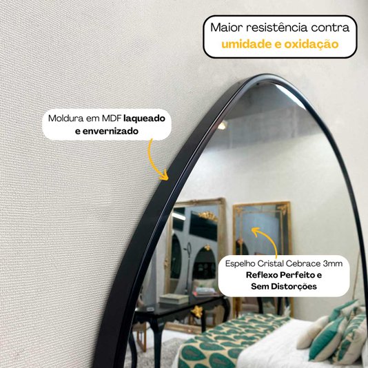 Espelho Orgânico Grande Sob Medida Moldura Preto Fosco: Sofisticação para seu Lavabo