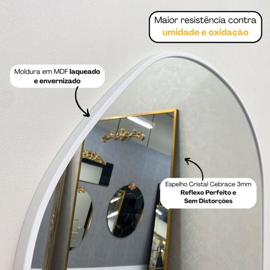 Espelho Orgânico Personalizado com Moldura Branca Sob Medida
