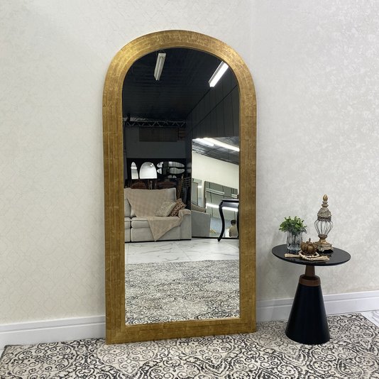 Espelho Oval Base Reta com Moldura Escalonada Folheada à Mão 100x200 cm
