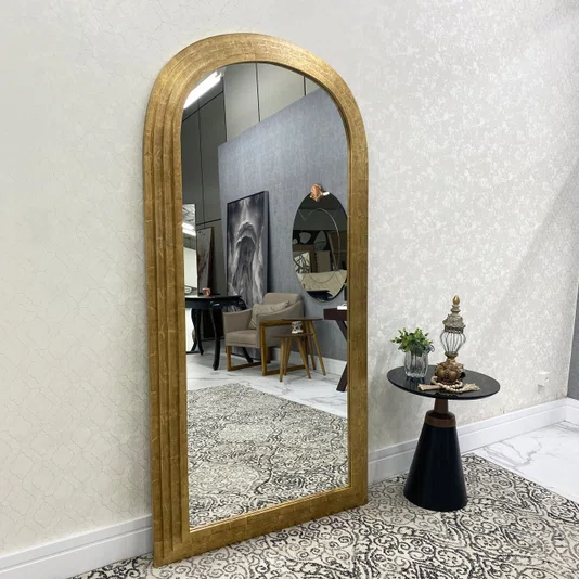 Espelho Oval Base Reta com Moldura Escalonada Folheada à Mão 100x200 cm