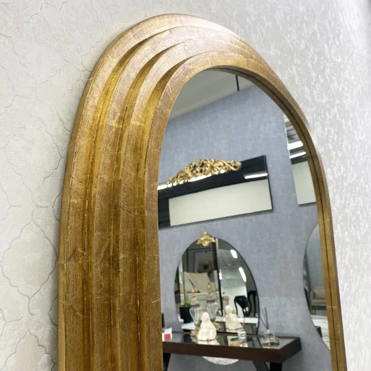 Espelho Oval Base Reta com Moldura Escalonada Folheada à Mão 100x200 cm