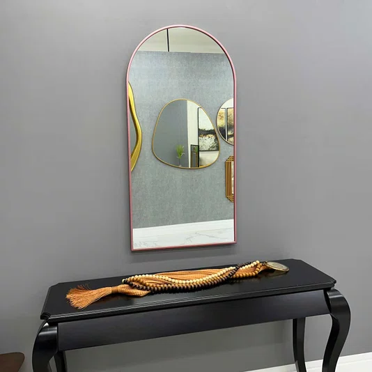 Espelho Oval Base Reta Decorativo com Moldura Cobre Rosê Gold 60x120CM