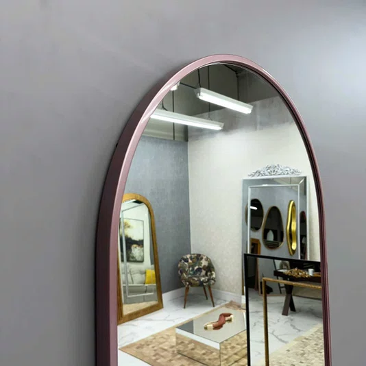 Espelho Oval Base Reta Decorativo com Moldura Cobre Rosê Gold 60x120CM