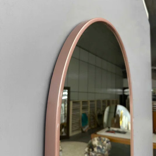 Espelho Oval Base Reta Decorativo com Moldura Cobre Rosê Gold 60x120CM