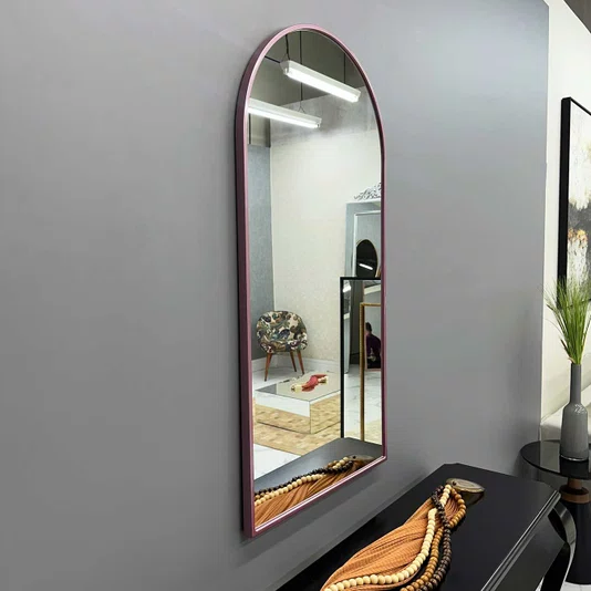 Espelho Oval Base Reta Decorativo com Moldura Cobre Rosê Gold