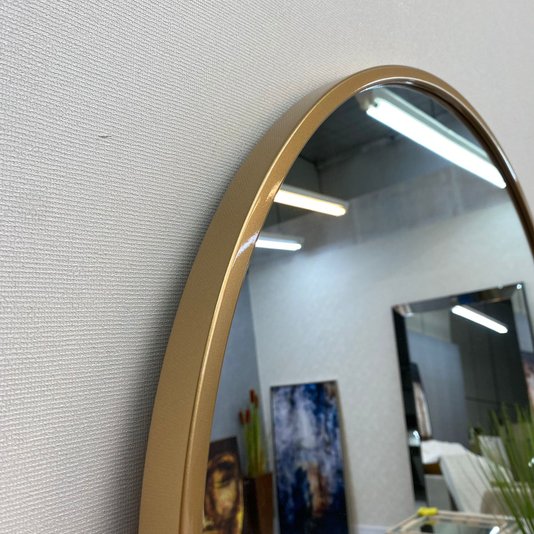 Espelho Oval Base Reta Decorativo com Moldura Dourada Semibrilho