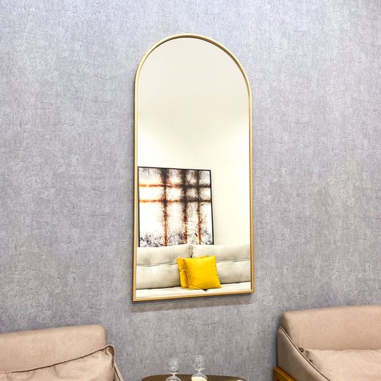 Espelho Oval Base Reta Decorativo com Moldura Dourada Semibrilho
