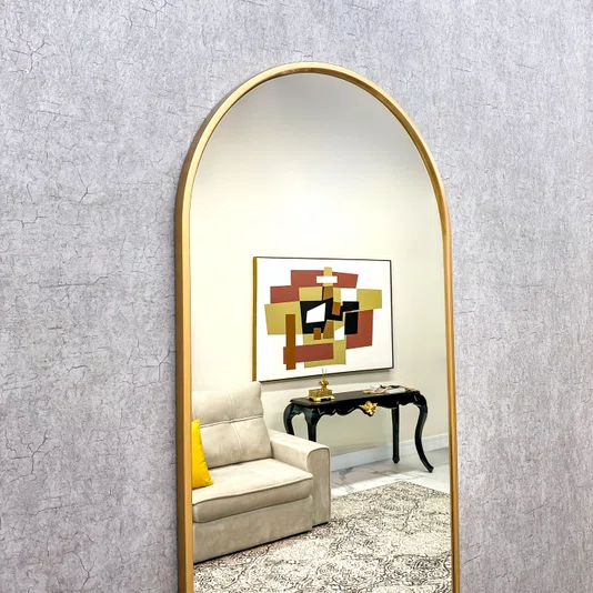 Espelho Oval Base Reta Decorativo com Moldura Dourada Semibrilho 60x120CM