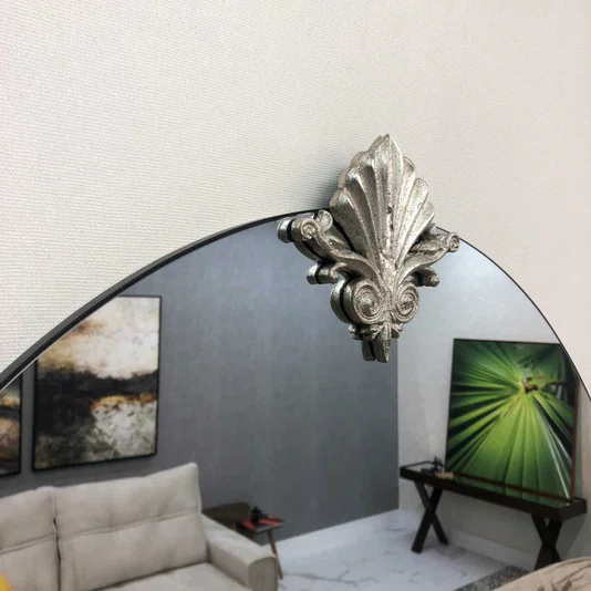 Espelho Oval com Borda Infinita e Frontão Folheado Prata: Decoração Exclusiva 90x130CM