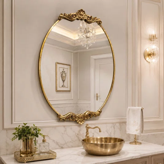 Espelho Oval Estilo Clássico com Moldura Dourada Folheada: Classe e Elegância