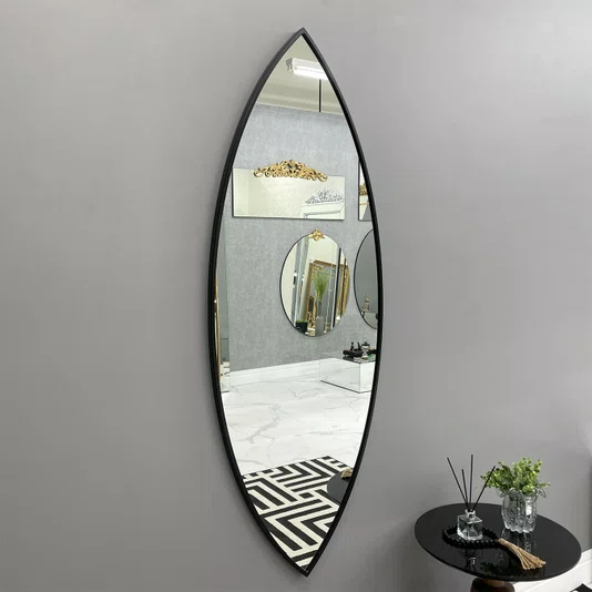 Espelho Oval Grande Sob Medida Formato Canoa com Moldura Preta 60x200CM