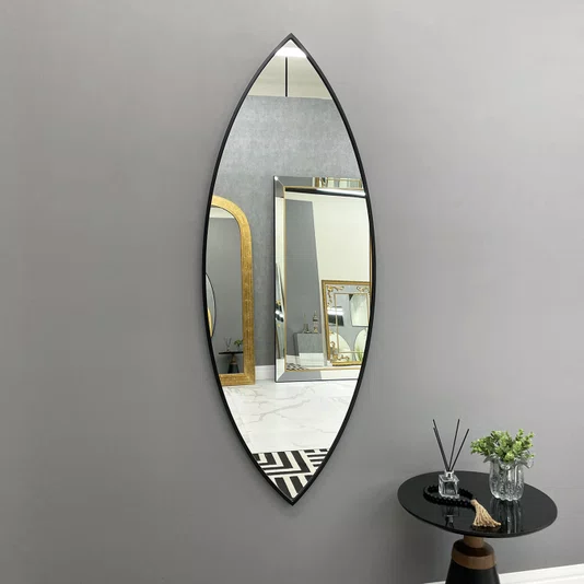 Espelho Oval Grande Sob Medida Formato Canoa com Moldura Preta 60x200CM