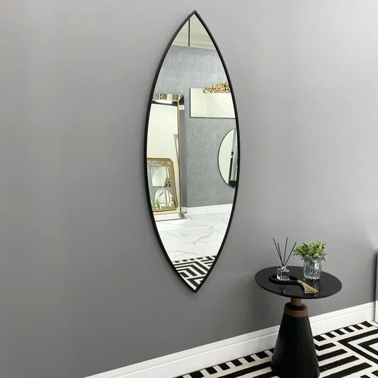 Espelho Oval Grande Sob Medida Formato Canoa com Moldura Preta 60x200CM