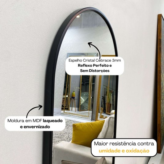 Espelho Oval Janela Moldura Preta Fosca - Design Elegante e Durabilidade Garantida